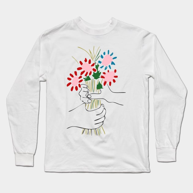 Flowers Picasso Pink Long Sleeve T-Shirt by by fend